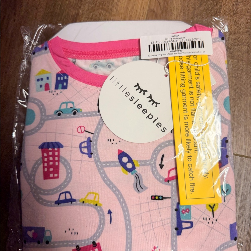 Little Sleepies Rosy Road Trip Bamboo Pajama Set 3T NWT Pink Long Sleeve 2PC - Picture 2 of 6